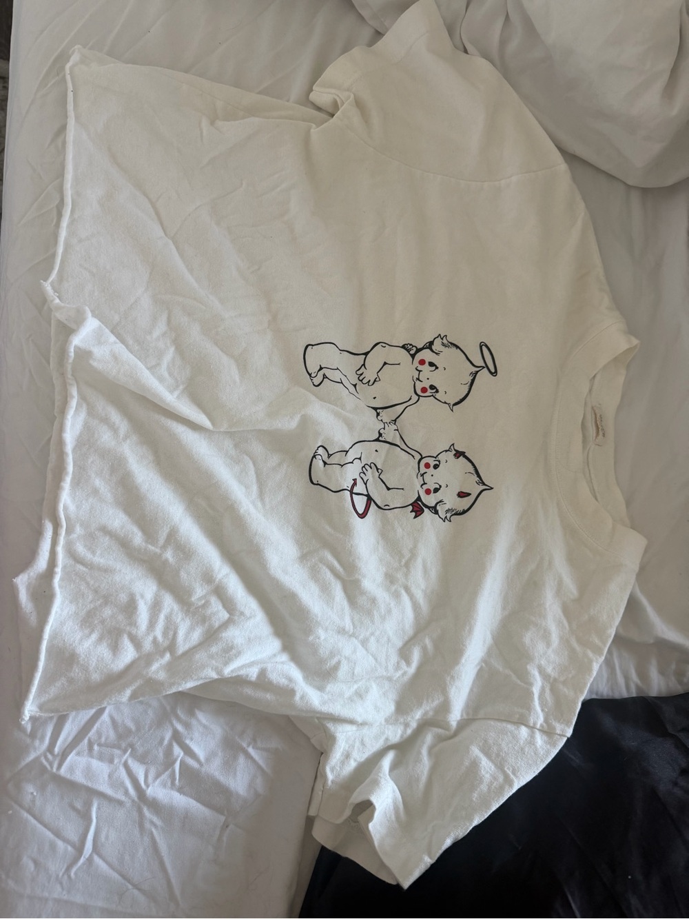 John galt White Graphic Tee with Angel Kitty Design